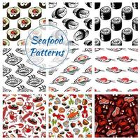 zeevruchten sushi, vis voedsel naadloos vector patronen