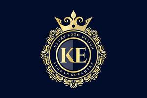 ke eerste brief goud kalligrafische vrouwelijk bloemen hand- getrokken heraldisch monogram antiek wijnoogst stijl luxe logo ontwerp premie vector