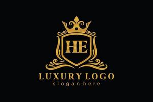 eerste hij brief Koninklijk luxe logo sjabloon in vector kunst voor restaurant, royalty, boetiek, cafe, hotel, heraldisch, sieraden, mode en andere vector illustratie.