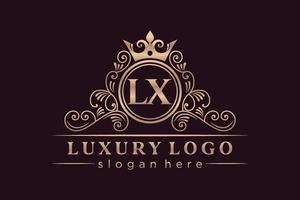 lx eerste brief goud kalligrafische vrouwelijk bloemen hand- getrokken heraldisch monogram antiek wijnoogst stijl luxe logo ontwerp premie vector
