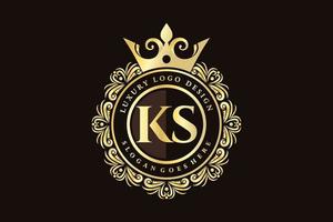 ks eerste brief goud kalligrafische vrouwelijk bloemen hand- getrokken heraldisch monogram antiek wijnoogst stijl luxe logo ontwerp premie vector