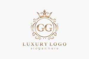 eerste gg brief Koninklijk luxe logo sjabloon in vector kunst voor restaurant, royalty, boetiek, cafe, hotel, heraldisch, sieraden, mode en andere vector illustratie.