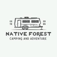 wijnoogst camping buitenshuis en avontuur logo, insigne, etiketten, embleem, markering. grafisch kunst. vector illustratie.