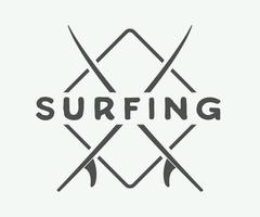 wijnoogst surfing logo, embleem, insigne, label, markering. Internationale surfing dag kaart. grafisch kunst. vector illustratie. grafisch kunst.