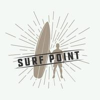 wijnoogst surfing logo, embleem, insigne, label, markering. Internationale surfing 2016 dag kaart. grafisch kunst. vector illustratie.