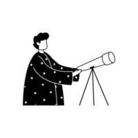 vector illustratie van een astronoom in een mantel met een telescoop. beroep. schets