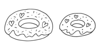 reeks van schattig hand getekend tekening elementen over liefde. bericht stickers voor apps. pictogrammen voor valentijnsdag dag, romantisch evenementen en bruiloft. donuts met harten. vector
