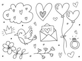 groot reeks van schattig hand getekend tekening elementen over liefde. bericht stickers voor apps. pictogrammen voor valentijnsdag dag, romantisch evenementen en bruiloft. vector