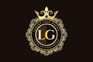 lg eerste brief goud kalligrafische vrouwelijk bloemen hand- getrokken heraldisch monogram antiek wijnoogst stijl luxe logo ontwerp premie vector