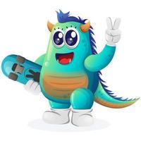 schattig blauw monster draag- een skateboard vector