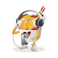 schattig ramen mascotte luisteren muziek- Aan een smartphone gebruik makend van een koptelefoon vector