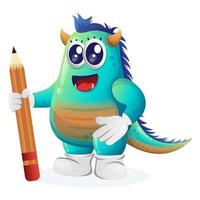 schattig blauw monster Holding potlood vector