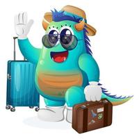 schattig blauw monster Aan vakantie vector