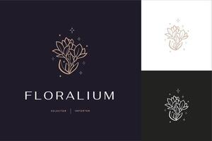 vector abstract logo ontwerp sjabloon in modieus lineair minimaal stijl - bloem - abstract symbool voor schoonheidsmiddelen en verpakking, sieraden, hand- bewerkte of schoonheid producten