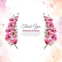 roze orchidee bloem met veelkleurig waterverf achtergrond dank u kaart vector