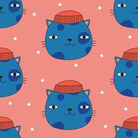 naadloos patroon met schattig blauw kat in winter hoed. vector illustratie