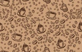 bonen en koffie kop hand- getrokken stijl. vector illustratie.