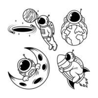 reeks van minimalistische tatoeëren astronaut illustratie vector