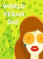 modern modieus banier Aan de thema van vegetarisme. wereld veganistisch dag. gezond voedsel. vrouw met een wortel vector