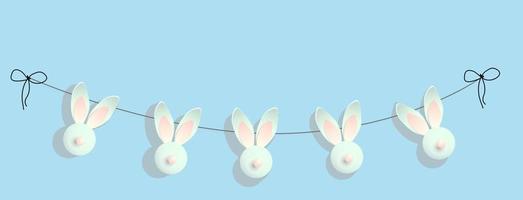 Pasen achtergrond. feestelijk ontwerp samenstelling top visie. konijntjes. gouden confetti decoratie, slinger met konijnen .. gelukkig Pasen. horizontaal banier, ansichtkaart, folder. groet kaart. roze inschrijving voorjaar vector