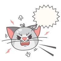 boos kat. katje hoofd in kawaii tekenfilm stijl. hand- getrokken dier met bubbel toespraak. huisdier vector illustratie geïsoleerd Aan wit achtergrond.