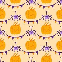 naadloos patroon met pompoenen en spinnen, halloween vector