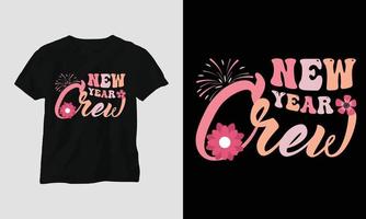 gelukkig nieuw jaar groovy stijl t-shirt ontwerp vector