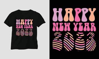 gelukkig nieuw jaar groovy stijl t-shirt ontwerp vector