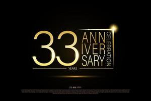 33 jaar verjaardag gouden goud logo Aan zwart achtergrond, vector ontwerp voor viering.