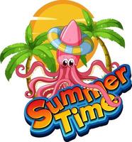 Octopus tekenfilm karakter met zomer tijd woord vector
