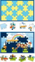 school- kinderen foto decoupeerzaag puzzel spel vector