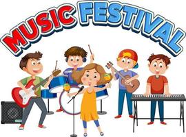 muziek- festival tekst met kinderen spelen musical instrument vector