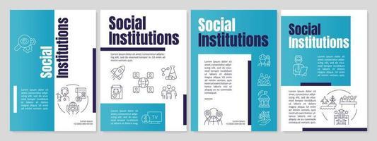 sociaal instellingen blauw brochure sjabloon. reeks van reglement en normen. brochure ontwerp met lineair pictogrammen. 4 vector indelingen voor presentatie, jaar- rapporten