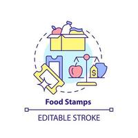 voedsel postzegels concept icoon. laag inkomen mensen steun. regering voordeel abstract idee dun lijn illustratie. geïsoleerd schets tekening. bewerkbare hartinfarct. vector