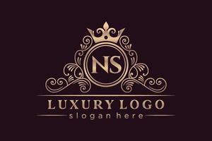 NS eerste brief goud kalligrafische vrouwelijk bloemen hand- getrokken heraldisch monogram antiek wijnoogst stijl luxe logo ontwerp premie vector