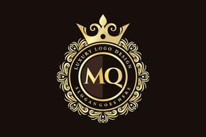 mq eerste brief goud kalligrafische vrouwelijk bloemen hand- getrokken heraldisch monogram antiek wijnoogst stijl luxe logo ontwerp premie vector