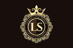 ls eerste brief goud kalligrafische vrouwelijk bloemen hand- getrokken heraldisch monogram antiek wijnoogst stijl luxe logo ontwerp premie vector