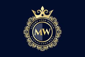 mw eerste brief goud kalligrafische vrouwelijk bloemen hand- getrokken heraldisch monogram antiek wijnoogst stijl luxe logo ontwerp premie vector