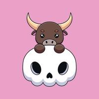 schattig schedel stier halloween tekenfilm mascotte tekening kunst hand- getrokken concept vector kawaii icoon illustratie