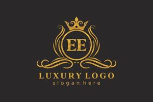 eerste ee brief Koninklijk luxe logo sjabloon in vector kunst voor restaurant, royalty, boetiek, cafe, hotel, heraldisch, sieraden, mode en andere vector illustratie.