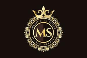 Mevrouw eerste brief goud kalligrafische vrouwelijk bloemen hand- getrokken heraldisch monogram antiek wijnoogst stijl luxe logo ontwerp premie vector