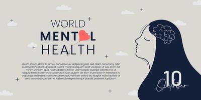 wereld mentaal Gezondheid spandoek. kaart met plaats voor tekst. vlak vector illustratie.