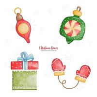 waterverf Kerstmis decoratie, Kerstmis licht, geschenk doos, winter handschoen, vector illustratie