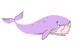 hand- getrokken grappig roze vector walvis in tekening stijl.