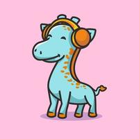 giraffe monster gebruik makend van koptelefoon tekenfilm mascotte karakter vector