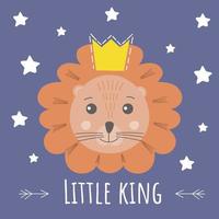 schattig leeuw weinig koning in modieus Scandinavisch stijl. vector illustratie voor baby jongen kaart, kinderen kleren en t-shirts, afdrukken Aan de muur, kinderkamer kamer. grappig leeuw kubus portret kinderachtig stijl.