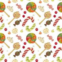 Kerstmis elfen fabriek patroon met snoep wandelstokken, lolly, zefirs en snoepjes vector