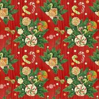 Kerstmis hulst rood patroon met snoep riet en lolly boeket, getraceerd waterverf vector