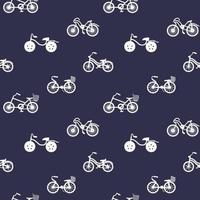 naadloos patroon met fiets silhouetten. Fietsen ornament Aan blauw achtergronden. vervoer achtergronden voor web ontwerp, omhulsel papieren, kleding stof. vector