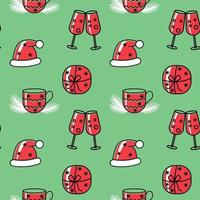 Kerstmis naadloos patroon met geschenk, de kerstman hoed, Champagne bril. vrolijk eindeloos achtergrond voor vakantie ontwerp. nieuw jaar herhaalbaar afdrukken. vector
